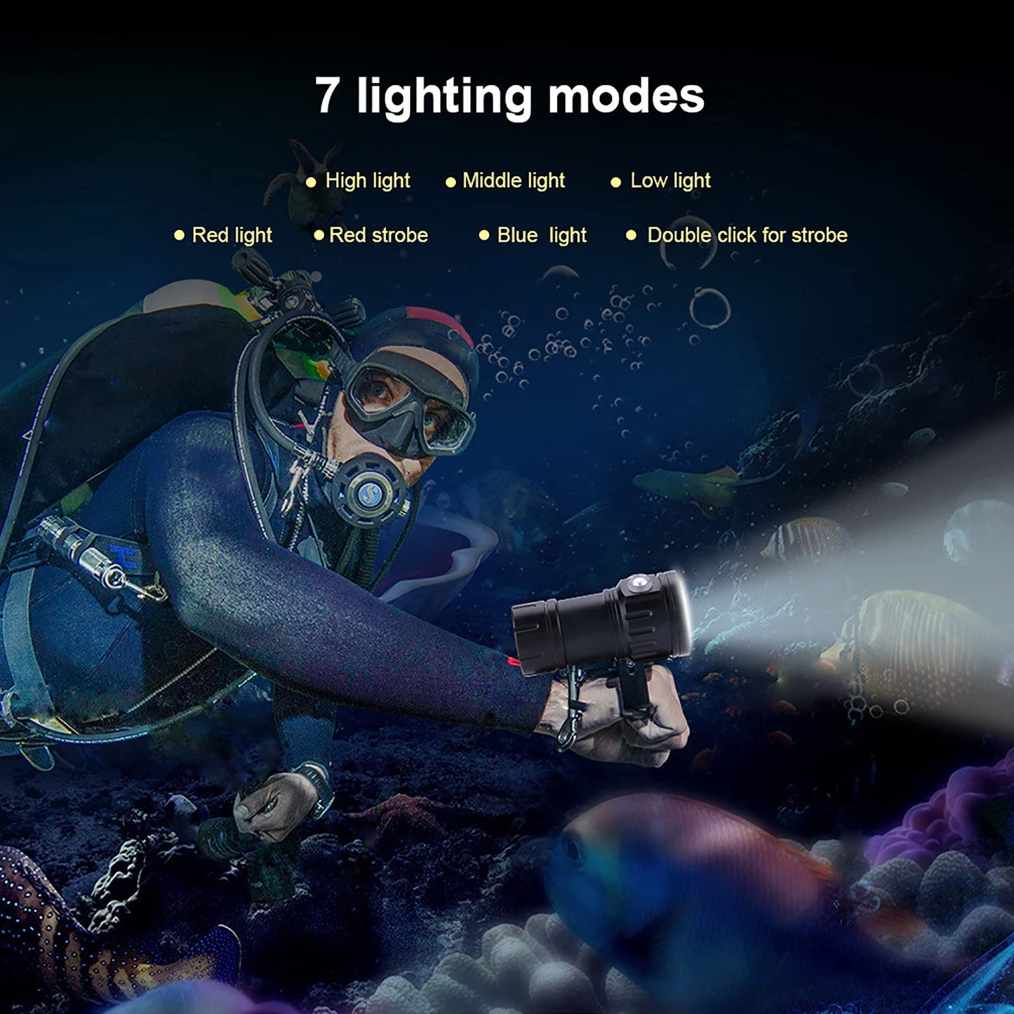 Dive light, IPX8 18000lm Super Bright Dive Light Underwater 300-500m LED Dive Light Dive Light 3 Lighting Modes for Outdoor Sports Diving, Camping, Hiking