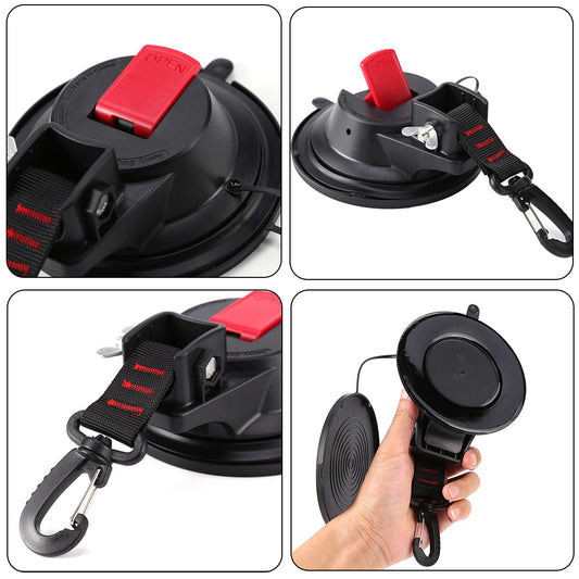 Suction Camping Set, 2 x Suction Cup Anchors Suction Hooks Extra Strong up to 20 KG - Car Tensioner Multifunctional Suction Cup Holder with Fastening Hooks for Camper, Household, Workshop