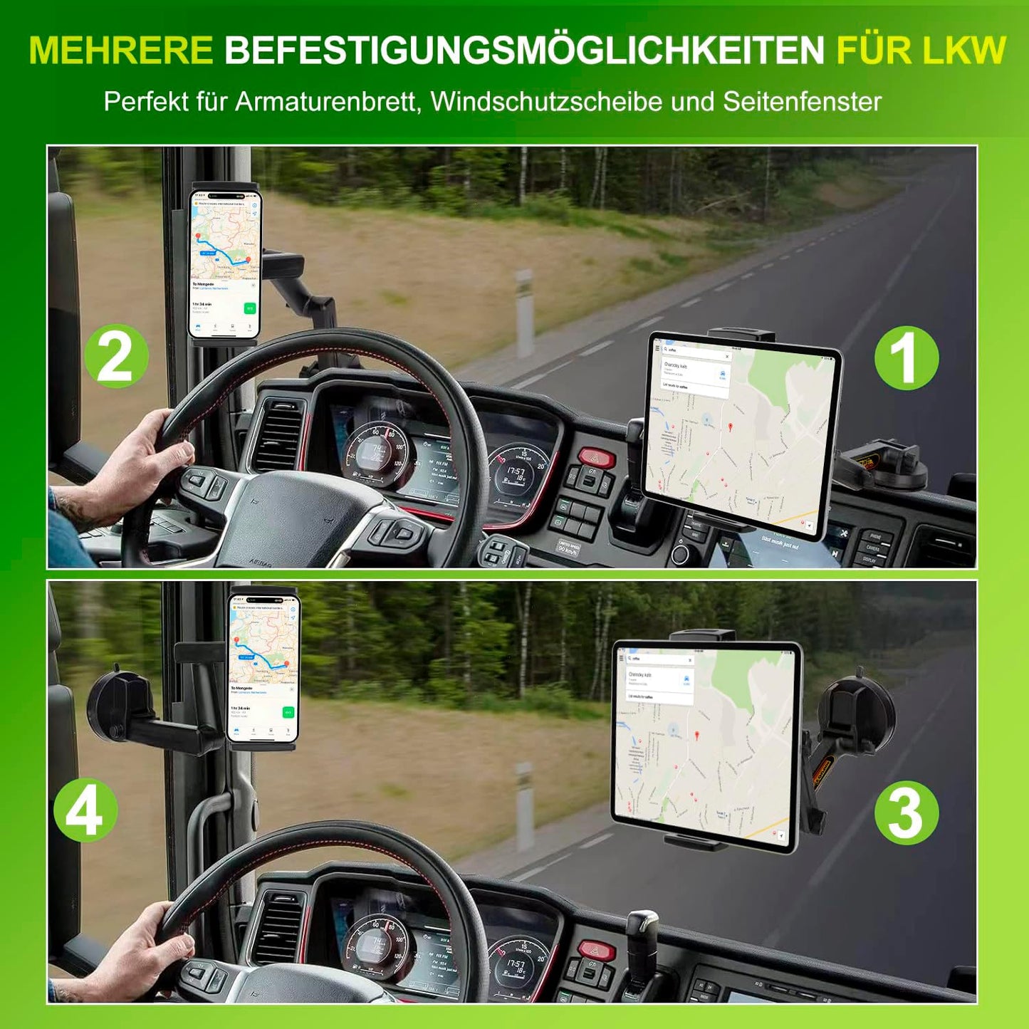 Car Tablet Holder, Tablet Holder for Truck, Heavy Duty Super Suction Cup for Tablet & iPad Holder Truck Dashboard Windshield 16.7 Inch Long Arm & Stable, for 4.7-12.9 Devices (Black)