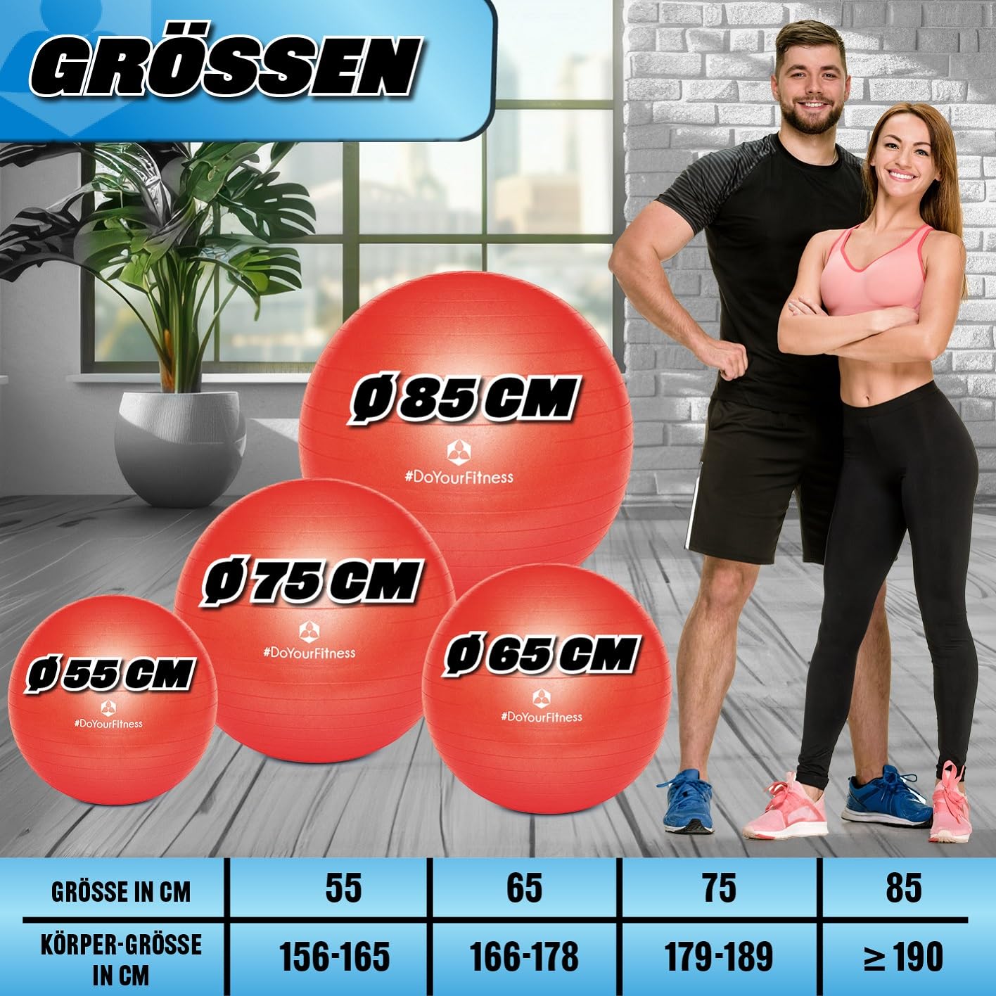 #DoYourFitness Gymnastic Ball with Ball Pump | Fitness Exercise Ball in 55cm to 85cm | Anti-Burst | Exercise Ball for Yoga, Pilates, Gym, Office & Pregnancy | Fitness Ball & Balance for Core Training