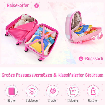 DREAMADE 2 piece kids suitcase & backpack, 16” +12” kids luggage set, kids trolley luggage, carry-on travel luggage hard shell suitcase for kids (Pink, 16 inch +12 inch)