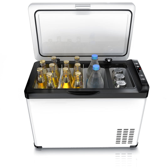 Brandson - ECO Compressor Cooling Box XXL electric - 30L Beverage Refrigerator - Freezer cooling up to -22°C - Car Cooler with ECO mode - 30 liter 12V 24V for Truck Car Camping Boat - White