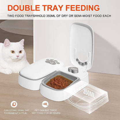Automatic pet feeder for cats and dogs, 2 in 1 Upgraded Chip Timed Dry Pet Food Feeder with display, 48 hours freshness for semi-moist food, healthier meal for all pets.