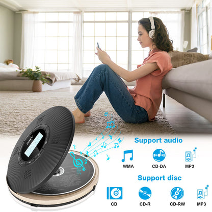 HOTT Portable Bluetooth CD Player with 4 Speakers and FM Transmitter, Anti-Skip Portable CD Player, 1800mAh Rechargeable Small with Headphones for Car, Home.