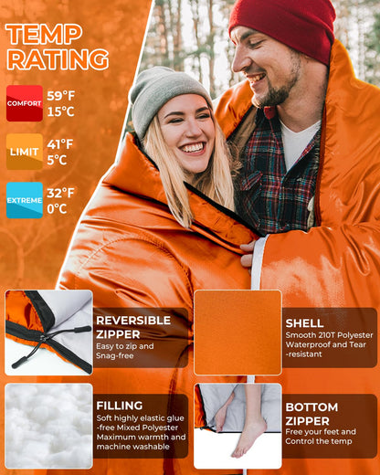 Sleeping Bag Outdoor Double Sleeping Bag - Ohuhu Blanket Sleeping Bag Winter for Adults 2 People and Carrying Bag, Comfortable Temperature for Outdoor Camping