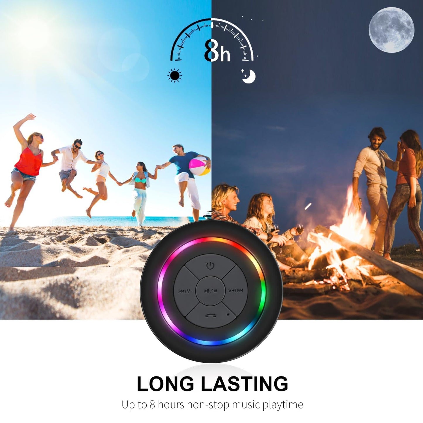 Bluetooth shower speaker, portable waterproof Bluetooth speaker with suction cup, integrated microphone. Perfect for bathroom, parties, and the beach. Great gift idea!