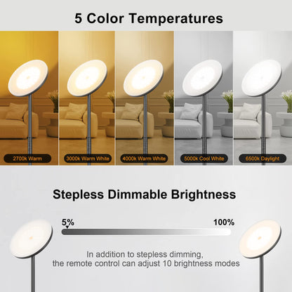 LED floor lamp living room dimmable, 36W 3600LM torchiere with remote control & touch control, 1-minute installation, eye-friendly modern floor lamp for living room, office, dining room, bedroom (Black)