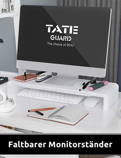 TATEGUARD Foldable Monitor Stand Riser Computer Monitor Stand with Adjustable Width compatible with iMac Printer Laptop with Storage Drawer Tablet & Phone Stand Holder White