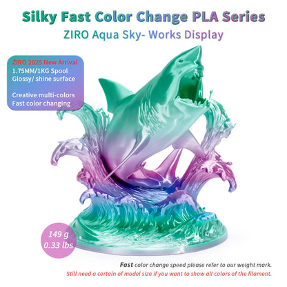 ZIRO Silk Multicolor 3D Printer Filament, Silk Rainbow PLA Filament 1.75mm, Fast Gradient PLA 1kg for Most 3D Printers, Dimensional Accuracy +/-0.03mm, Aqua Sky