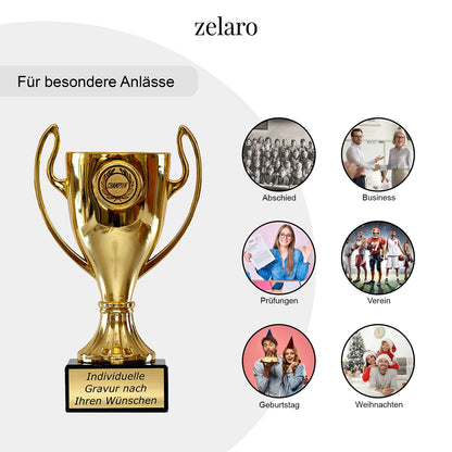 Zelaro Gold Handle Trophy | Trophy with Engraving Custom Text - Trophy in 5 sizes | Football Trophy | Soccer Trophy Kids - 16 cm incl. Marble Base