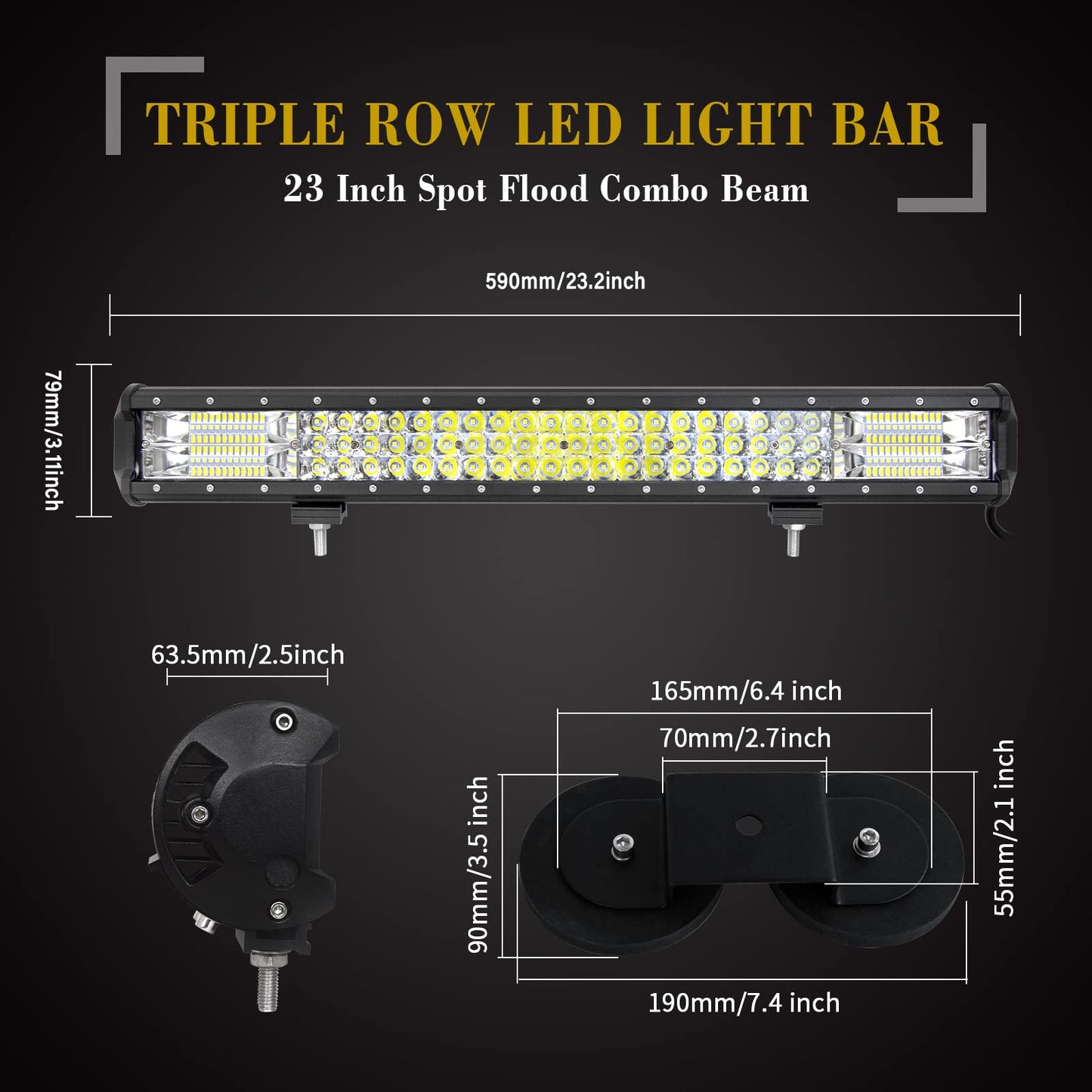 SKYWORLD 23 Inch 58 cm 324W Led Work Light Bar, Led Light Strip Automotive With 12V Wiring Harness, Strong Magnet Mounts for SUV Offroad ATV UTE Tractor Truck Car 4x4 Vehicles, 6000K White