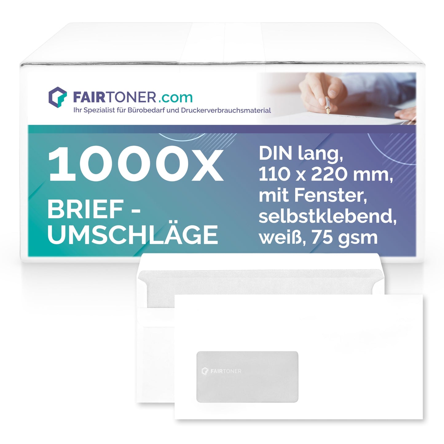 FairToner DL envelopes with window (1,000 pieces) self-adhesive, window envelopes 22 x 11 cm white