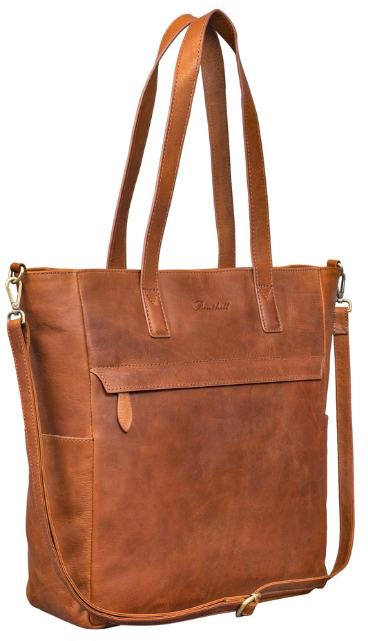 Benthill Shopper Women Leather Large - Leather bag with zipper - Shoulder bag made of genuine leather - Vintage handbag, Color: Brown