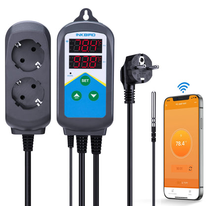 Inkbird WiFi Thermostat, dual time cycles, alarm function, two outlets (heating only).