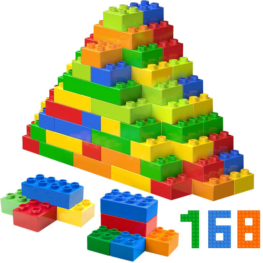 Cabeeskii Big Building Blocks, 168 pieces in 6 colors and 2 sizes, compatible with Duplo and all leading brands, perfect toy for kids aged 3 and up.