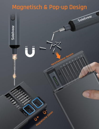 Mini electric screwdriver set, 70 in 1 battery screwdriver with 64 S2 magnetic steel bits, 5 torque settings, precision screwdriver kit suitable for repair for phone, laptop, camera, watches.