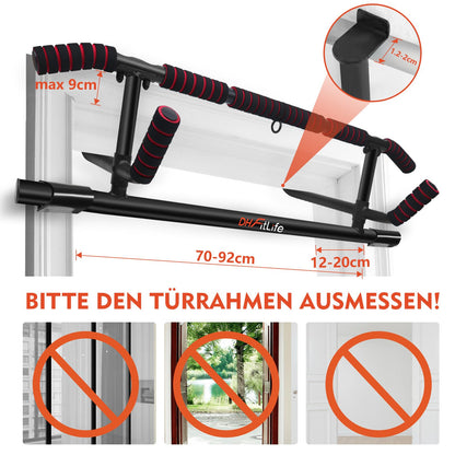 DH FitLife Pull Up Bar Doorway without Screws | Pull up bar Doorway | Bar gymnastics bar door bar for hanging | including suspension trainer | For door frames 70-92cm