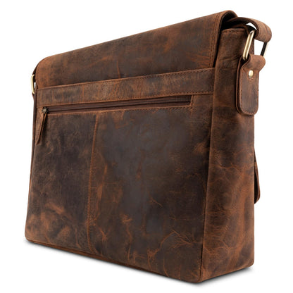LEABAGS leather messenger bag for men & women I genuine leather laptop bag up to 14 inches I messenger bag with shoulder strap I shoulder bag I work bag I tote bag I handbag I vintage red-brown.