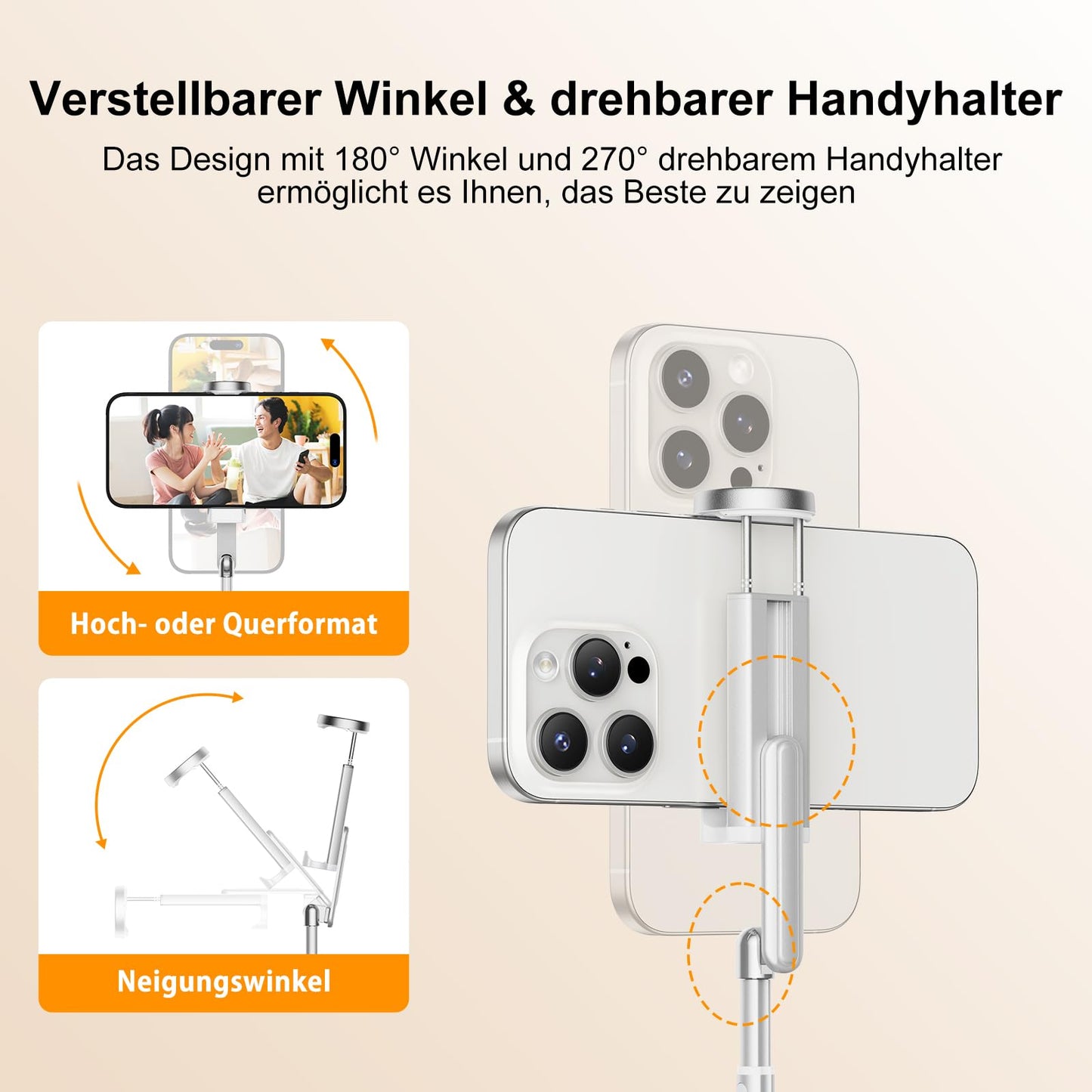 ATUMTEK Selfie Stick Tripod, 3-in-1 Extendable Aluminum Phone Tripod with Wireless Bluetooth Remote, Compatible with iPhone 17/16/15/14/13/12 mini/11 Pro and Samsung Smartphones, White