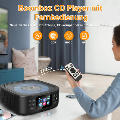 Portable CD player, CCHKFEI Boombox Portable CD player Bluetooth & FM radio with dual stereo speakers support USB/AUX headphone jack Discman Rechargeable CD player Portable.