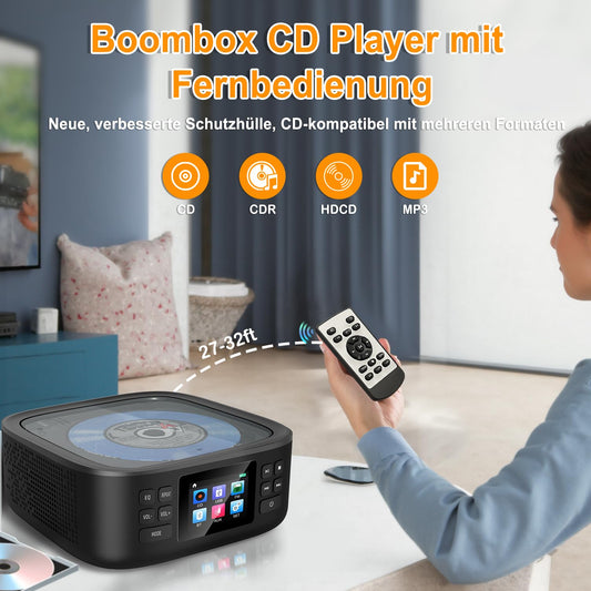 Portable CD player, CCHKFEI Boombox Portable CD player Bluetooth & FM radio with dual stereo speakers support USB/AUX headphone jack Discman Rechargeable CD player Portable.