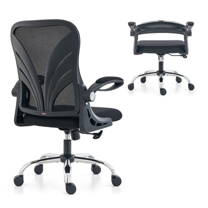HOLLUDLE Ergonomic Office Chair with Folding Backrest, Desk Chair with Extended Seat (52 cm), Flip-up Armrests and Mesh Lumbar Support Swivel Computer Chair, Black
