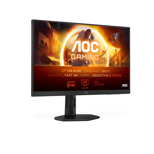 AOC Gaming Q27G4XD - 27-inch Quad HD monitor, 180Hz, 1ms, FreeSync. Premium, G-Sync compatible, HDR400 (2560x1440, 2X HDMI 2.0, 1x DisplayPort 1.4, USB Hub) black