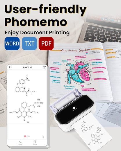 Phomemo M03 Sticker Printer, Mini Printer for Smartphone Portable Thermal Printer, 53 and 80mm Instant Print, Compatible with Mobile Phones and Tablets, for Study, Photos, Scrapbooking, Stickers - White