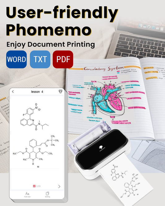 Phomemo M03 Sticker Printer, Mini Printer for Smartphone Portable Thermal Printer, 53 and 80mm Instant Print, Compatible with Mobile Phones and Tablets, for Study, Photos, Scrapbooking, Stickers - White