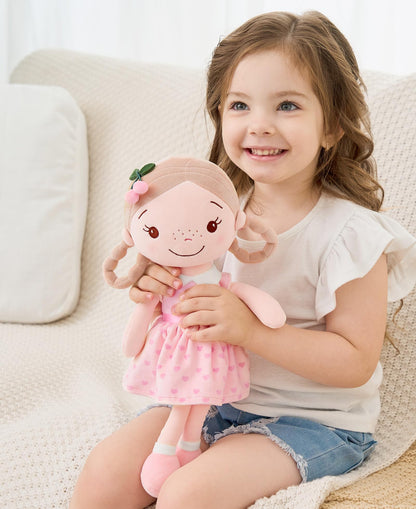 GAGAKU 40 cm Soft Fabric Doll, Guardian Angel Dolls, Baptism Gift for Baby Girls, Plush Toy, Lucky Charm for Children aged 3-5 Years (40cm Cherry Girl)