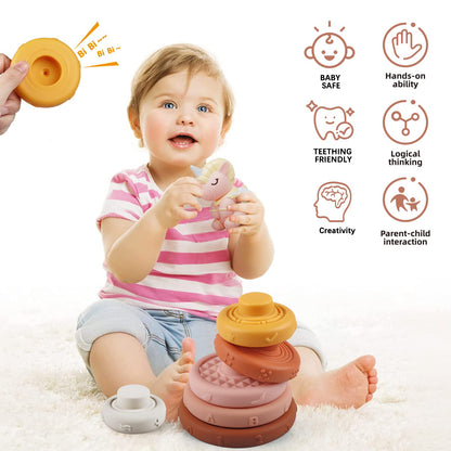 Because of baby toys for 6 to 12 months, Montessori toys for babies, sensory baby toys, 6 in 1 motor skills toys, stacking toys with blocks and rings, matching eggs.