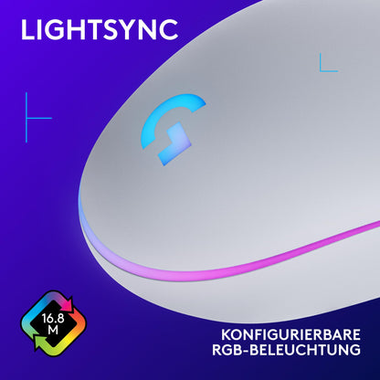Logitech G203 Gaming Mouse with customizable LIGHTSYNC RGB lighting, 6 programmable buttons, gaming-grade sensor, 8,000 DPI tracking, Lightweight - White