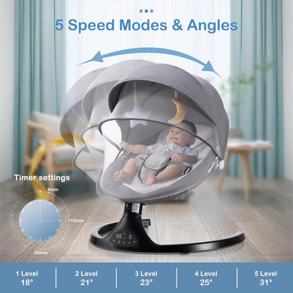 Baby bouncer, swing with tilting function, foldable, rocking baby with Bluetooth function.
