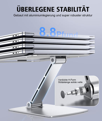 Adjustable height laptop stand, ergonomic, portable notebook stand for desk, foldable desk book stand aluminum, compatible with MacBook Air Pro (10-16 inches)