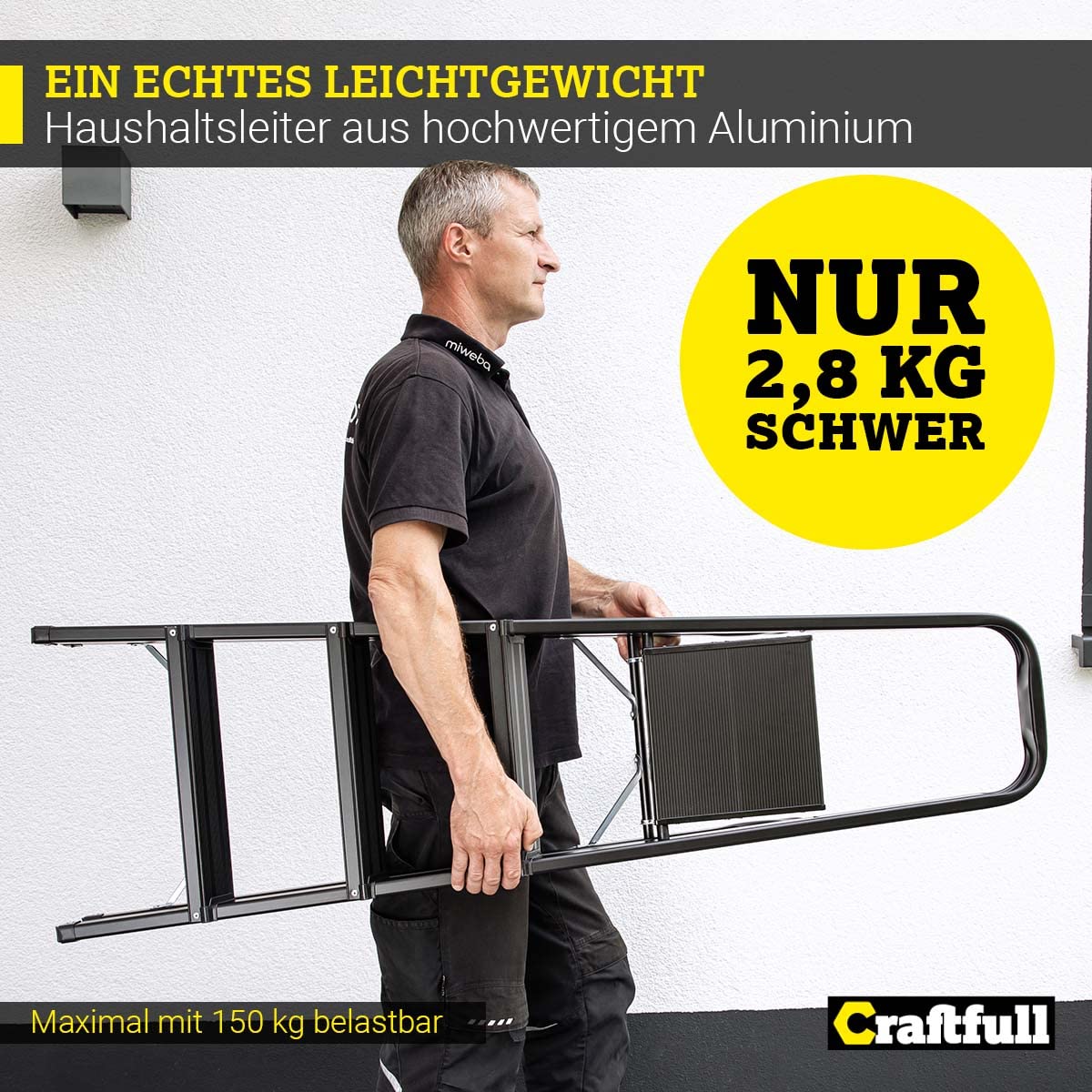 CRAFTFULL Step Ladder CF-133A | 3 Steps - 2-6 Step Ladder - Folding Step Stool - Stairway Ladder - Folding Ladder - Household Ladder - Stepladder (4 Steps Black Edition)