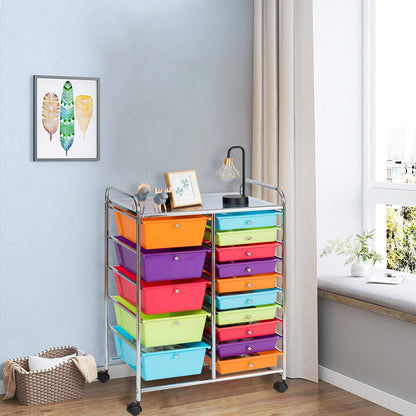 GOPLUS rolling cart with 15 stackable drawers, color options available. Perfect for household, bathroom storage, and organization.