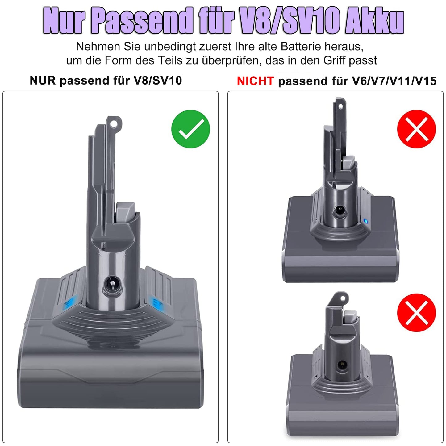 KUNLUN V8 Battery 21.6V V8 Replacement Battery for V8 SV10 Battery Li-Ion Battery for V8 Absolute/V8 Animal/V8 Fluffy V8 Motorhead V8 Slim Exclusive Cordless Handheld Vacuum Charger