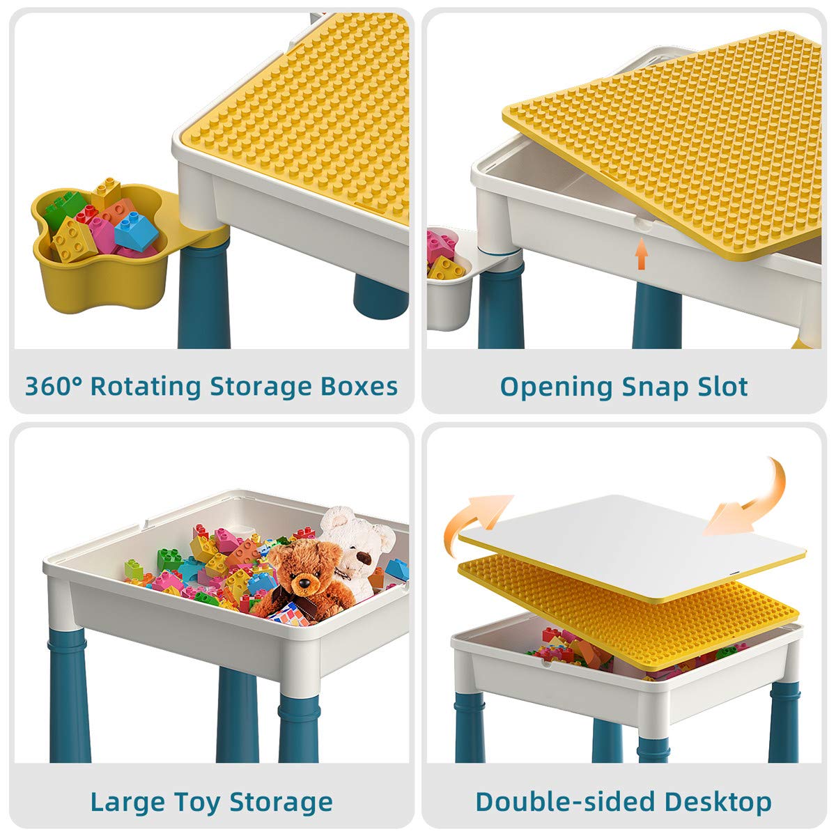 burgkidz Kids Table with Chairs, Children's Play Table with 1 Chair and 130 Large Building Blocks, Creative Construction Toy for Boys and Girls from 2 Years, Macaron.