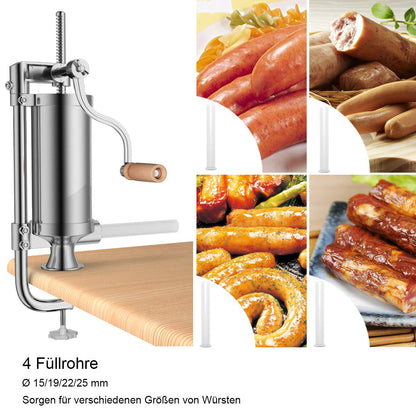 COSTWAY 1.5kg/2.5kg/3kg/5kg manual sausage stuffer, stainless steel sausage machine, silver sausage filling machine with table clamp, sausage syringe including filling tubes (2.5KG - 4 filling tubes)