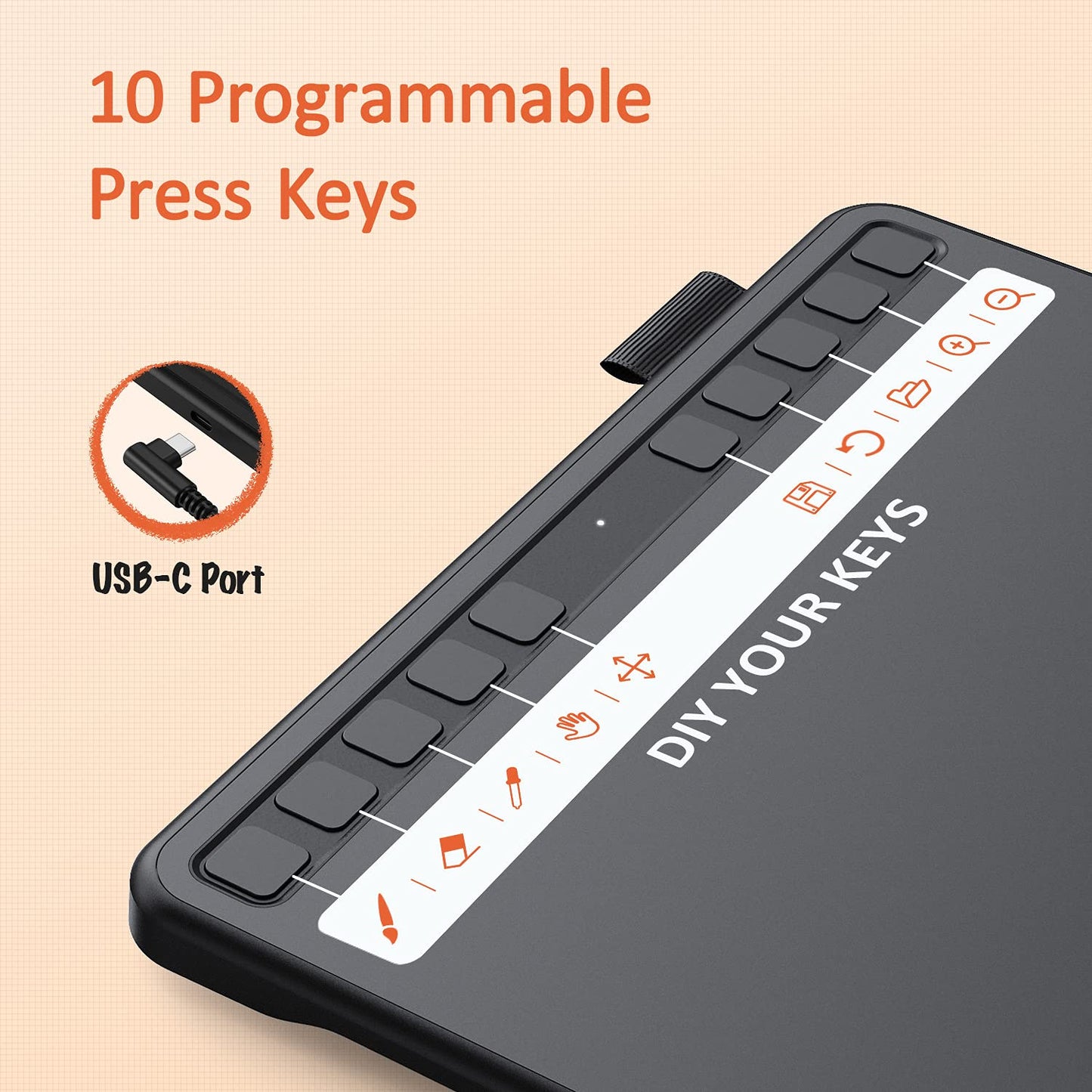 UGEE S640 graphic tablet for PC, digital drawing tablet with pen 8192 pressure sensitivity 10 express keys Pen tablet compatible with Windows Mac Linux Android