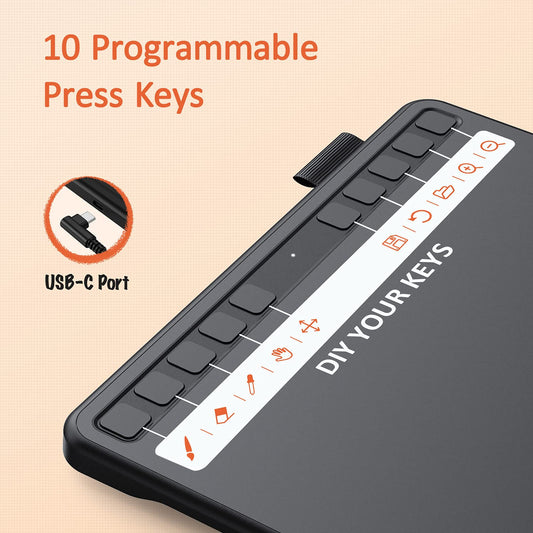 UGEE S640 graphic tablet for PC, digital drawing tablet with pen 8192 pressure sensitivity 10 express keys Pen tablet compatible with Windows Mac Linux Android