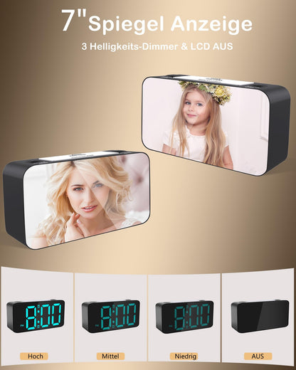 Extremely Loud Vibrating Alarm Clock Bed Shaker for Deaf/Hard of Hearing/Deep Sleepers, RGB Digital Clock for Kids Bedroom, Large Numbers/USB Charger/Nightlight/Auto Off Memory