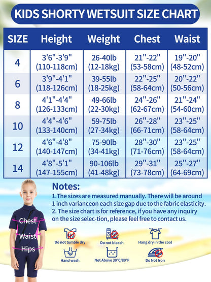 Summhall kids neoprene wetsuit, 2MM neoprene shorty for boys and girls. Thermal diving suit with ultra stretch wetsuits for water sports.