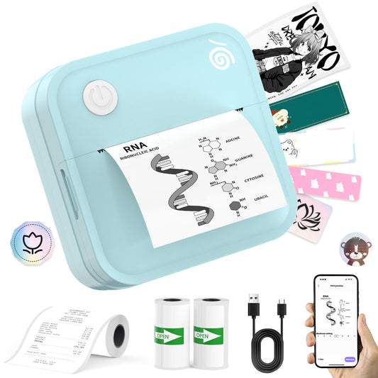 BeatCat Mini Label Printer with Tape - Bluetooth label printer for home and office organization, portable thermal sticker printer with various templates for smartphones (Blue)