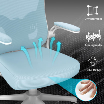 Naspaluro Ergonomic Office Chair with Breathable Mesh Backrest, Desk Chair with Adjustable Armrests, Headrest, Lumbar Support, Backrest, Height Adjustment, 360° Swivel Chair, Blue