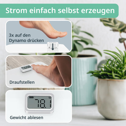 ADE Digital Personal Scale without Batteries | Environmentally friendly battery-free scale with dynamo | Sustainable body weight scale | up to 150kg | White
