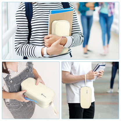 FINPAC Pencil Case - Large capacity pencil pouch with 3 compartments, perfect for school & office use. (Beige)