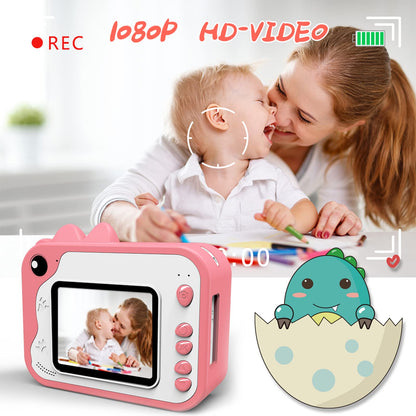 Children's camera, digital camera instant print camera 1080P 2.4 inch screen video camera black and white photo camera with 32GB memory card, 3 rolls of printing paper, 5 colored brush pens gift for children