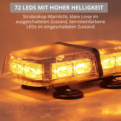 Justech 72 LED beacon 7 modes 12/24V flasher screw strong magnet amber warning light emergency strobe light recovery warning yellow roof light 36W 5m power cable control switch.