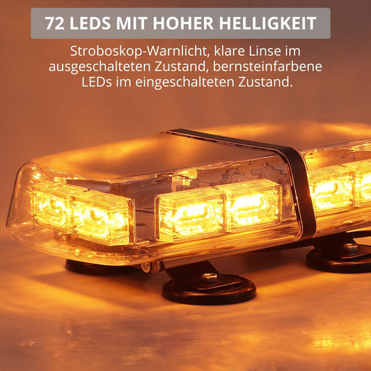 Justech 72 LED beacon 7 modes 12/24V flasher screw strong magnet amber warning light emergency strobe light recovery warning yellow roof light 36W 5m power cable control switch.
